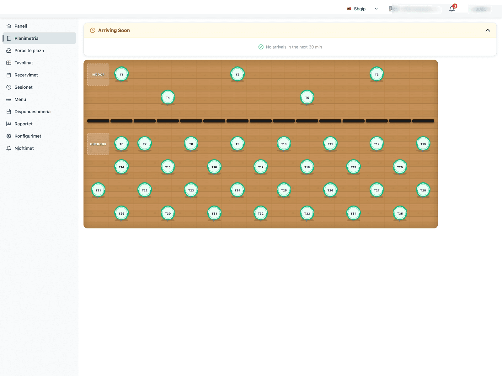 Hotelix restaurant floor plan showing live table sessions